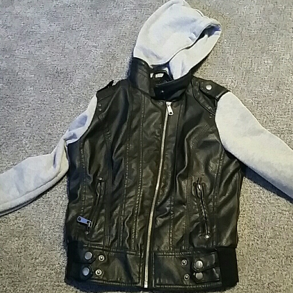 Sweater and leather jacket